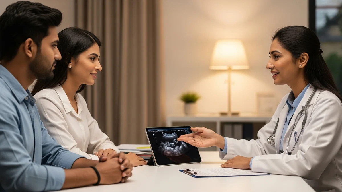 Couple consulting with a female fertility specialist about follicular study next steps