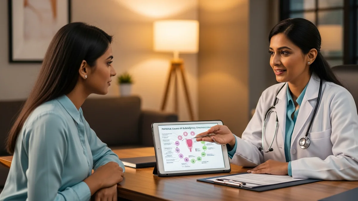 Doctor discussing bleeding after i-pill: rules out pregnancy? with a young woman
