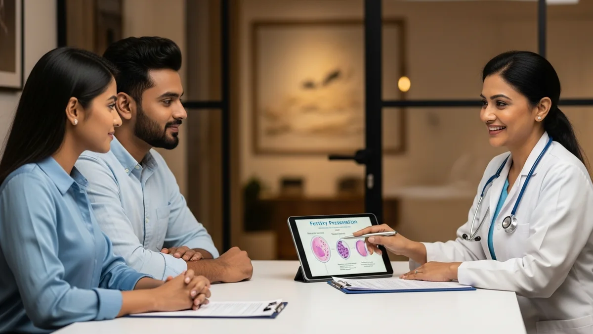 Couple consulting with a female fertility specialist about protect fertility before cancer treatment
