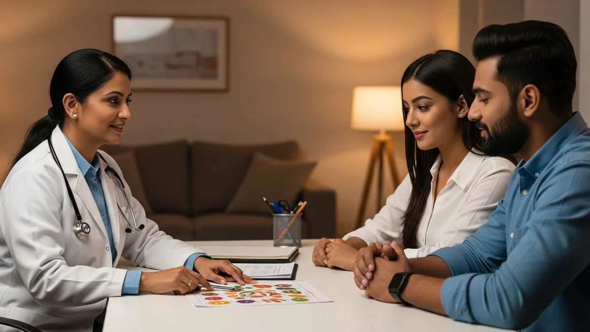 Couple consulting with a female fertility specialist about foods to increase endometrial thickness — ivf diet guide
