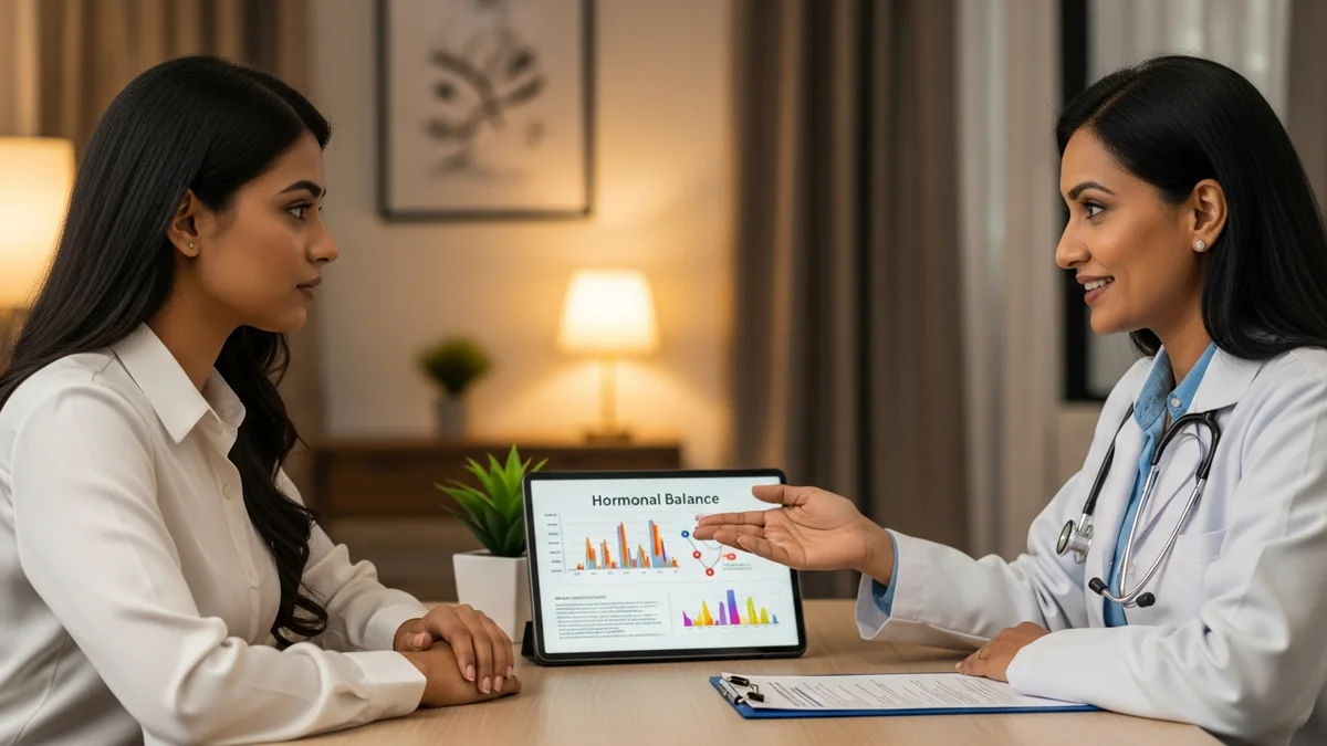 Doctor discussing facial hair in women: causes & treatment with a young woman