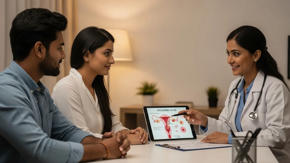 Couple consulting with a female fertility specialist about when to see a fertility doctor