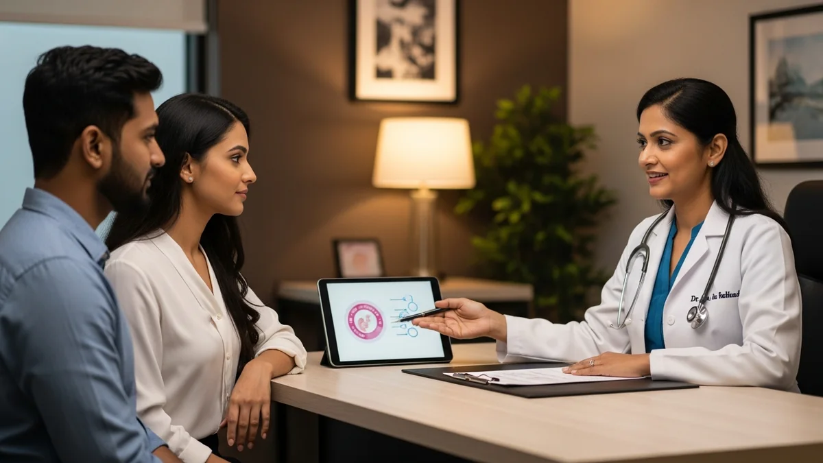 Couple consulting with a female fertility specialist about icsi cost in chennai: what to expect