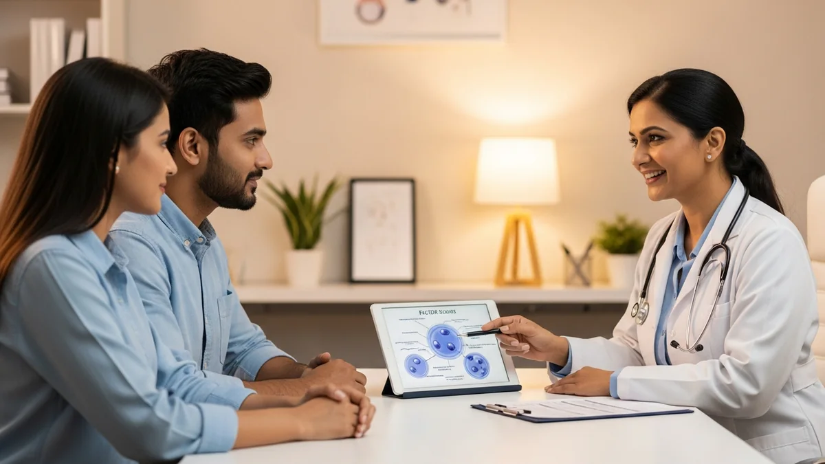 Couple consulting with a female fertility specialist about low sperm count: causes & treatment