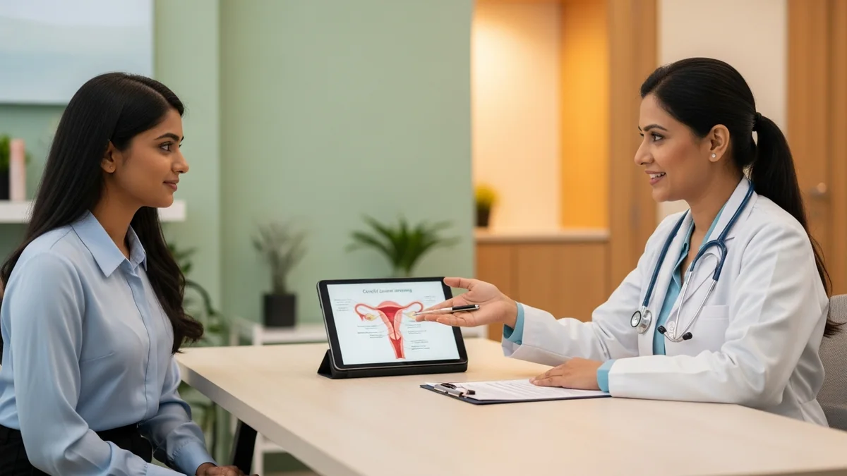 Doctor discussing pap smear: your questions answered with a young woman