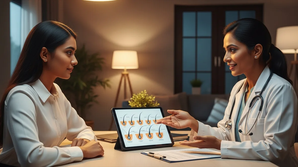 Doctor discussing pcos hair loss: regrowth tips with a young woman