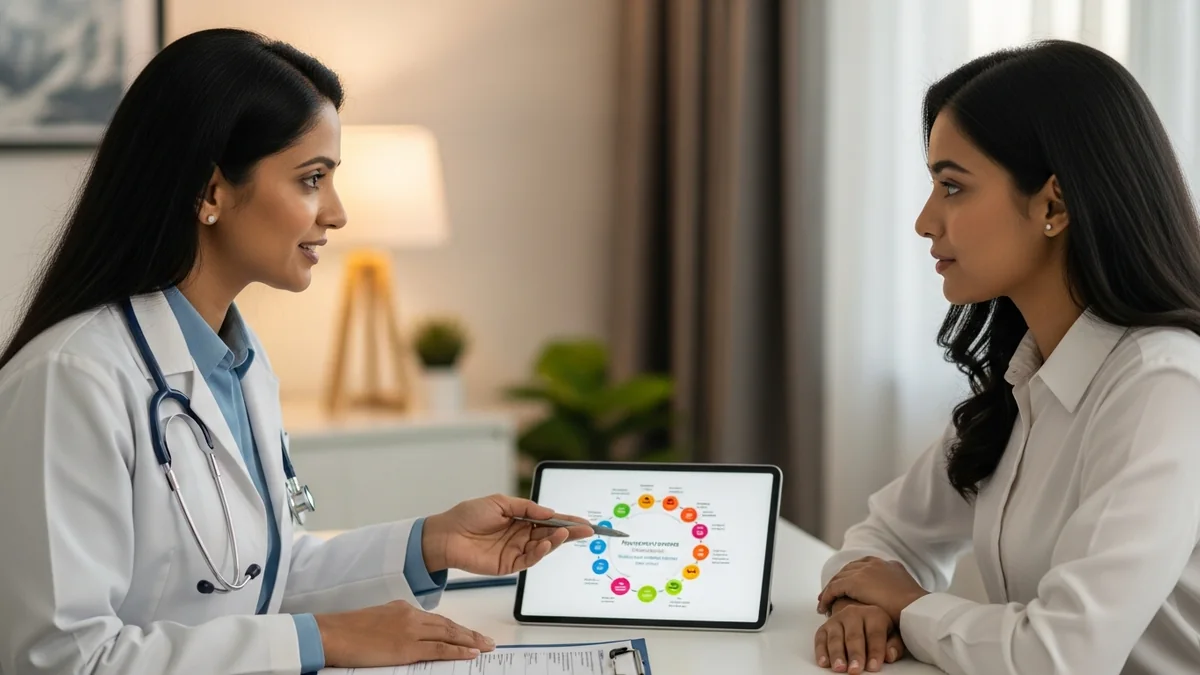 Doctor discussing pcos treatment for unmarried women with a young woman