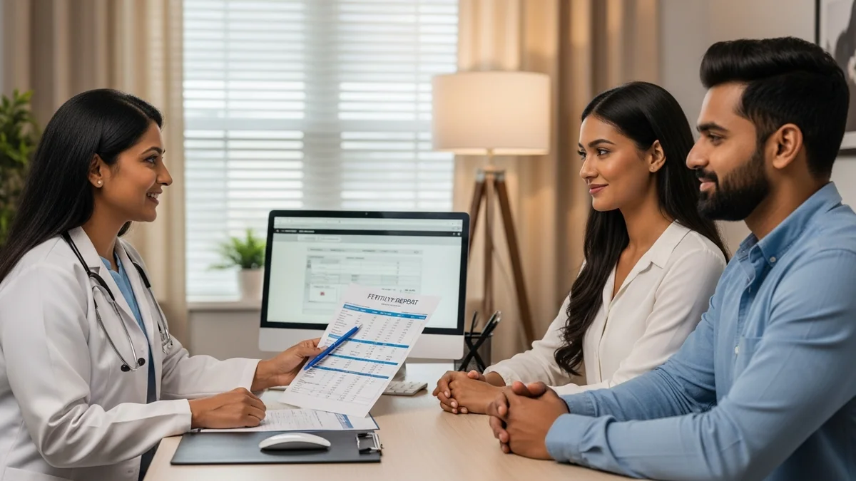 Couple consulting with a female fertility specialist about fertility test results explained