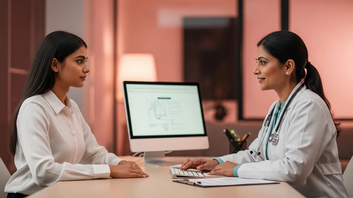 Doctor discussing vaginal infection types & treatment with a young woman