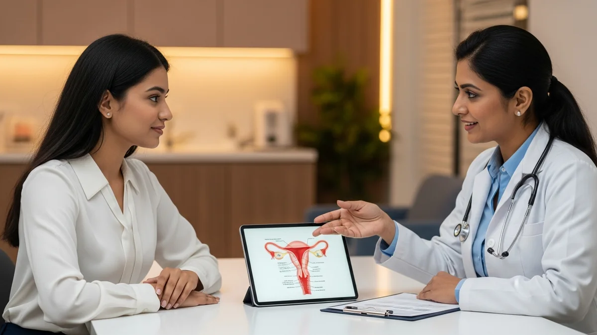 Doctor discussing first gynaecologist visit: when to go with a young woman