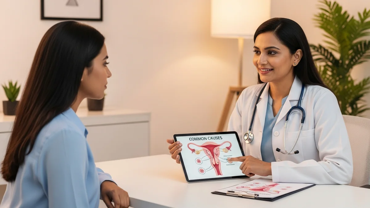 Doctor discussing white discharge: causes, types & when to worry with a young woman