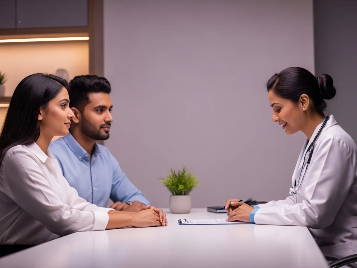 Couple consulting fertility specialist about donor egg IVF in Chennai