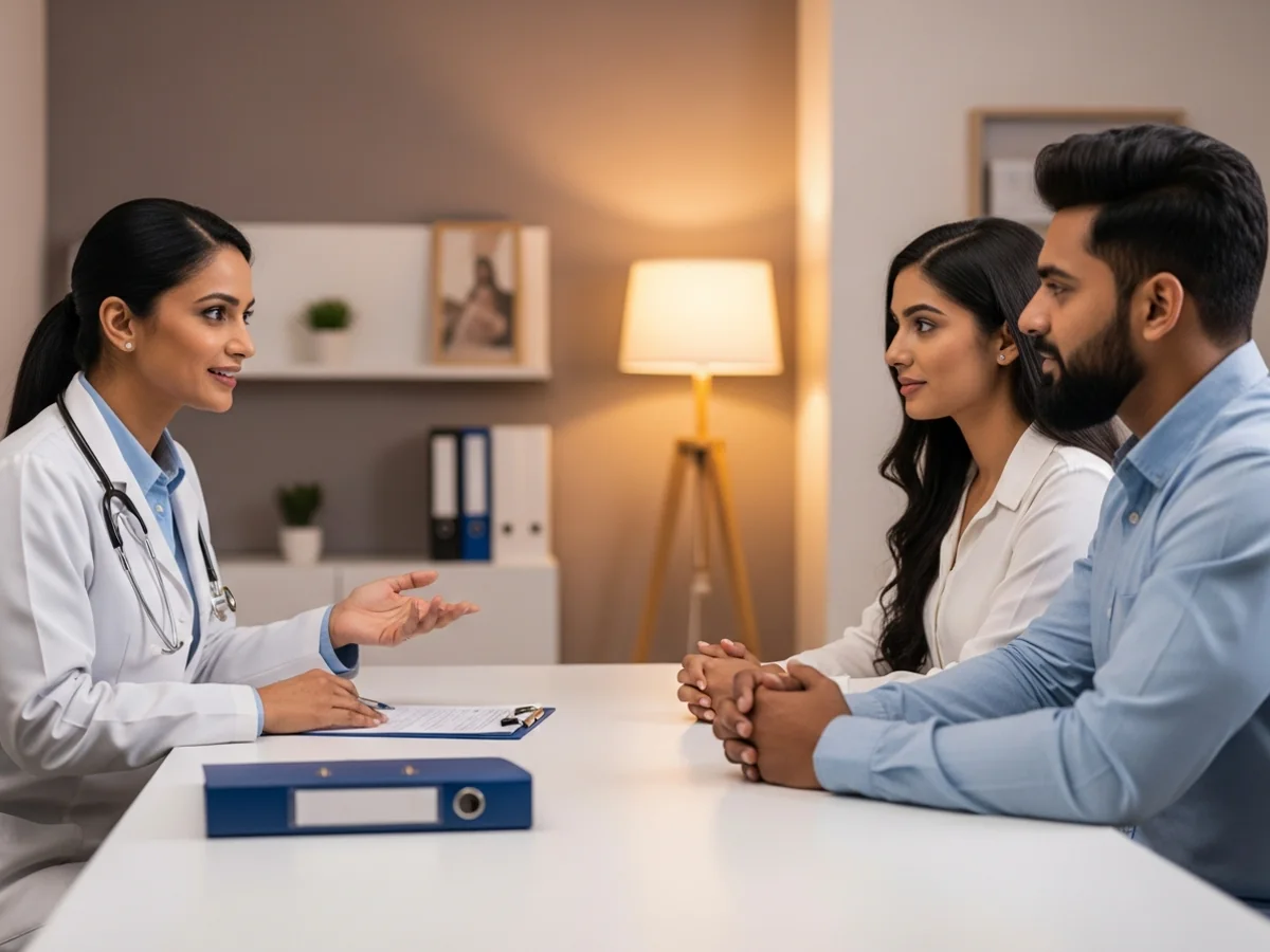 Couple consulting doctor about planning a pregnancy in Chennai