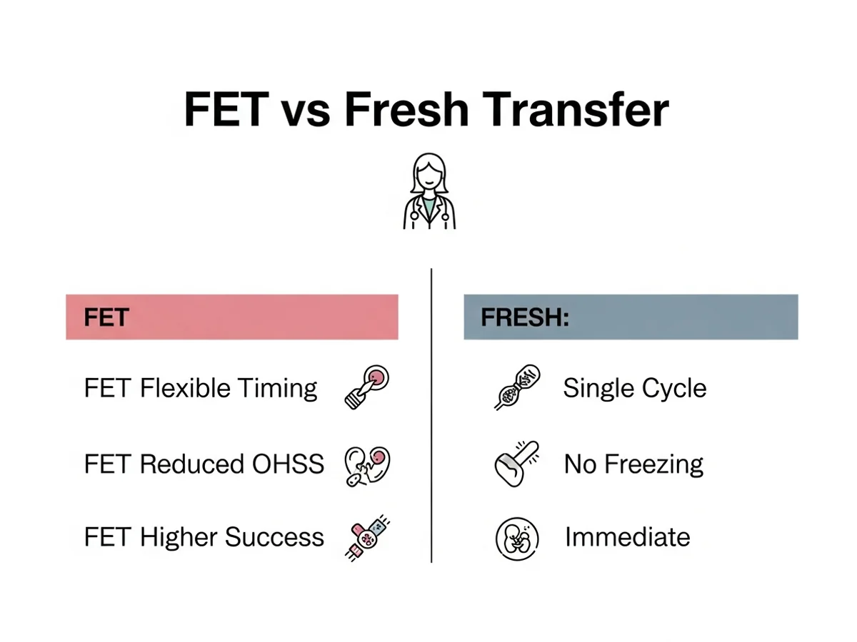 FET versus fresh embryo transfer comparison showing benefits of each approach